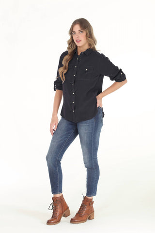 Paparazzi - Tencel Slub Snap Front Long Sleeve Shirt