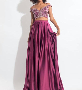 Rachel Allan - Beaded Charmeuse Two-piece Gown