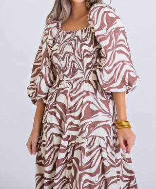 Karlie - Zebra Poplin Puff Sleeve Smock Maxi Dress