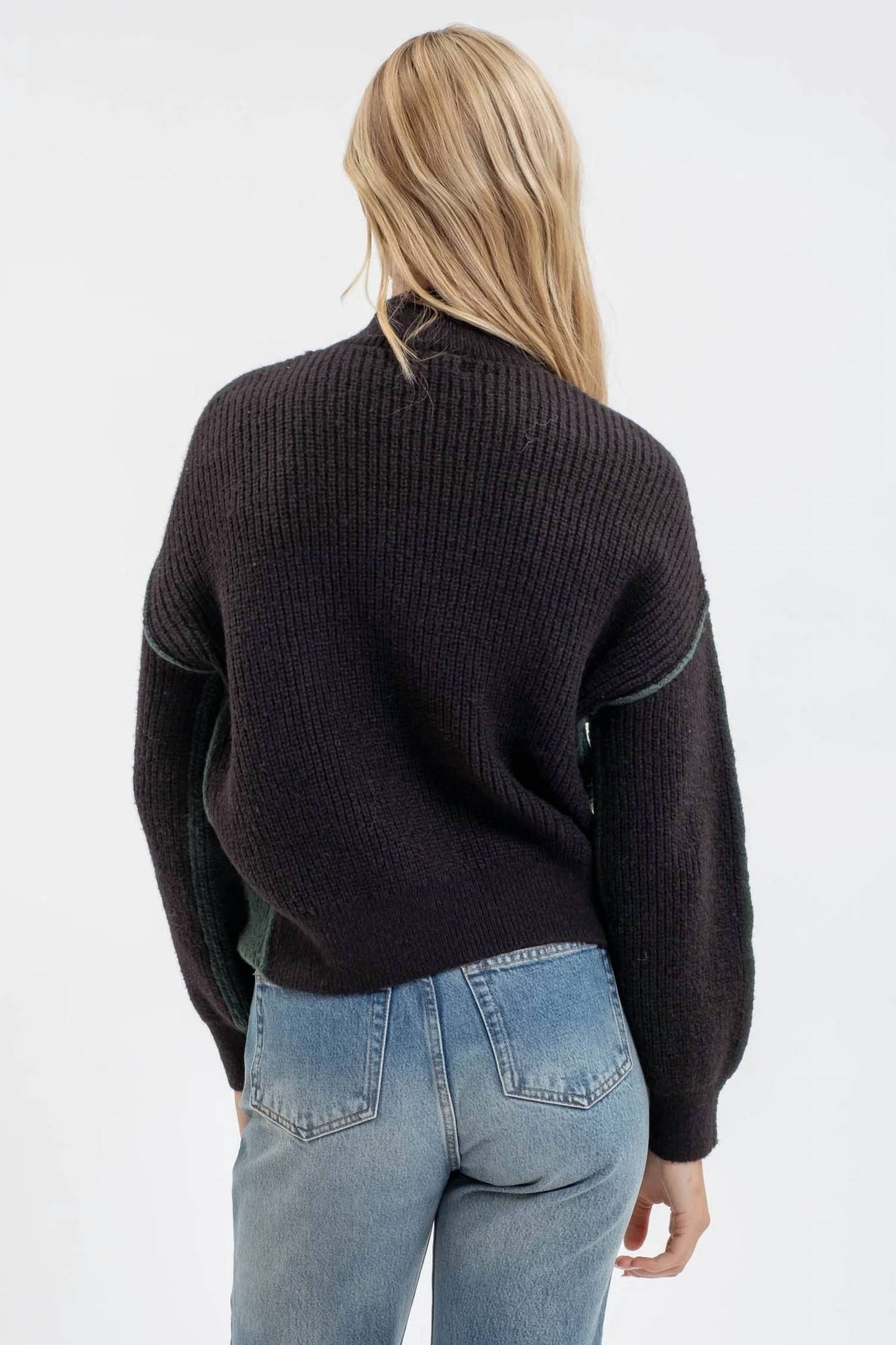 Blu Pepper - Color Block Mock Neck Exposed Seam Knit Sweater