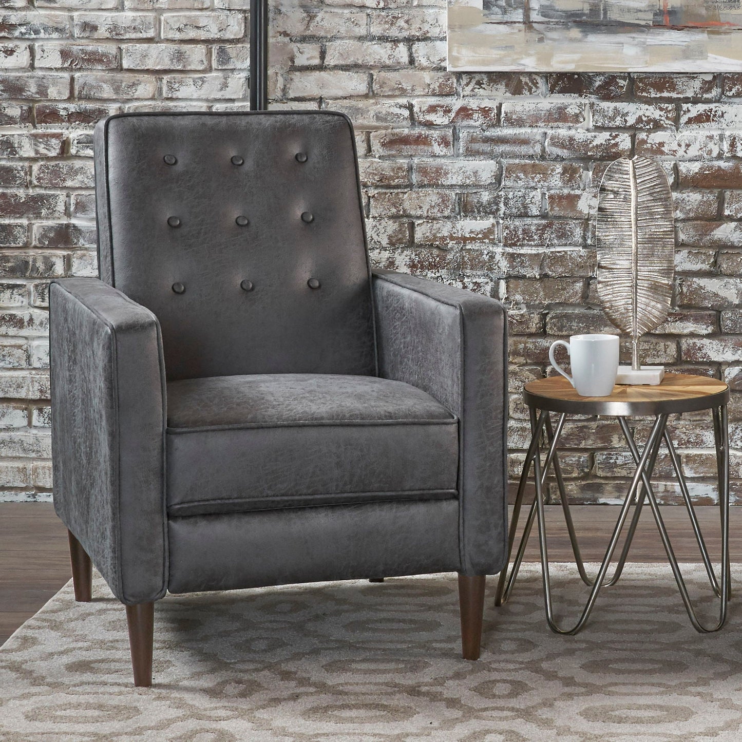 Macedonia Mid Century Modern Button Tufted Fabric Recliner - Slate