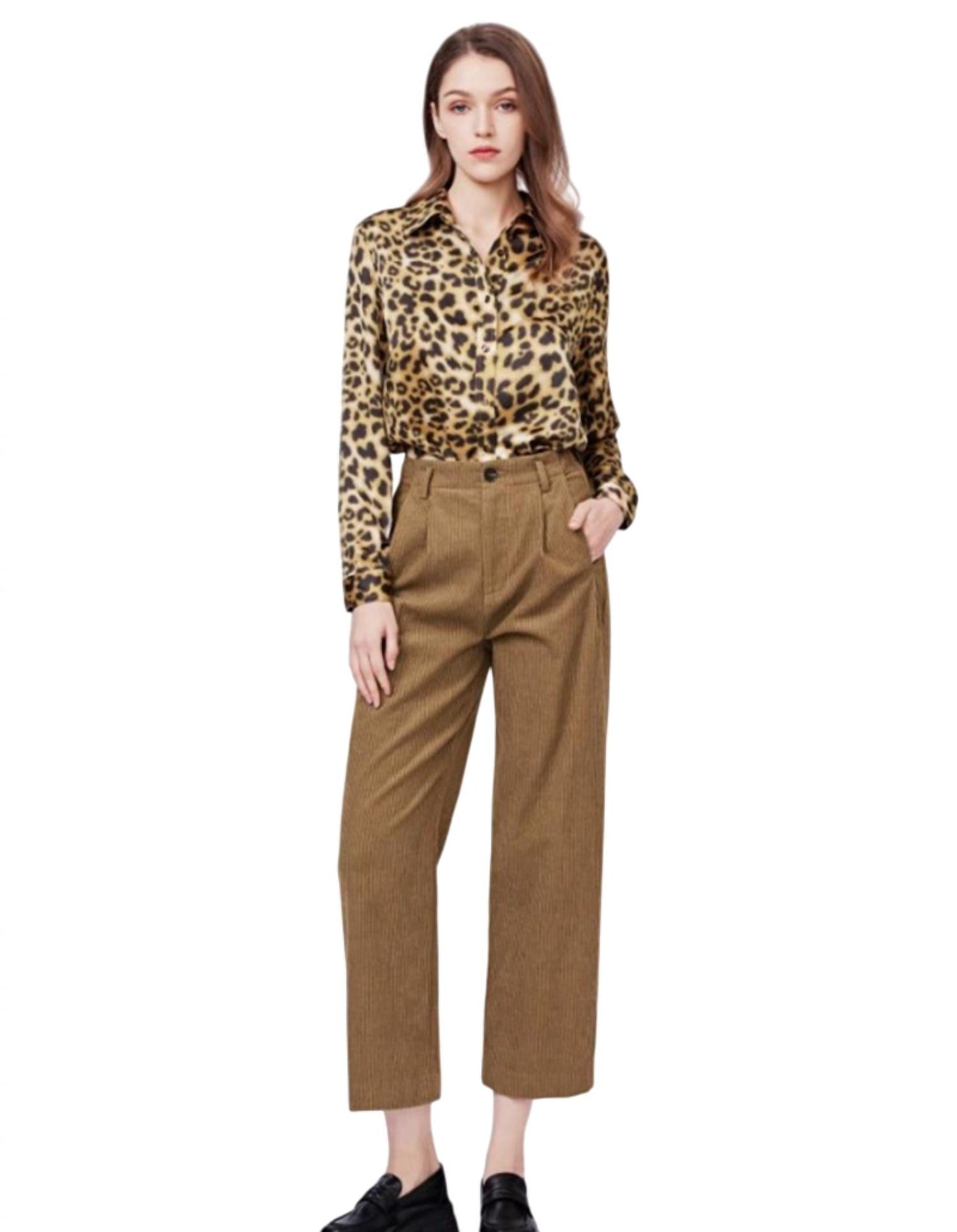 See U Soon - Animal Print Satin Button Front Blouse