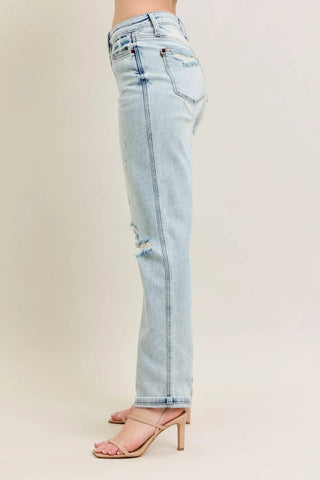 Trendsi - Judy Blue Full Size Mr Repair Stitch Detail Destroy Single Cuff Bf Jeans Plus Size