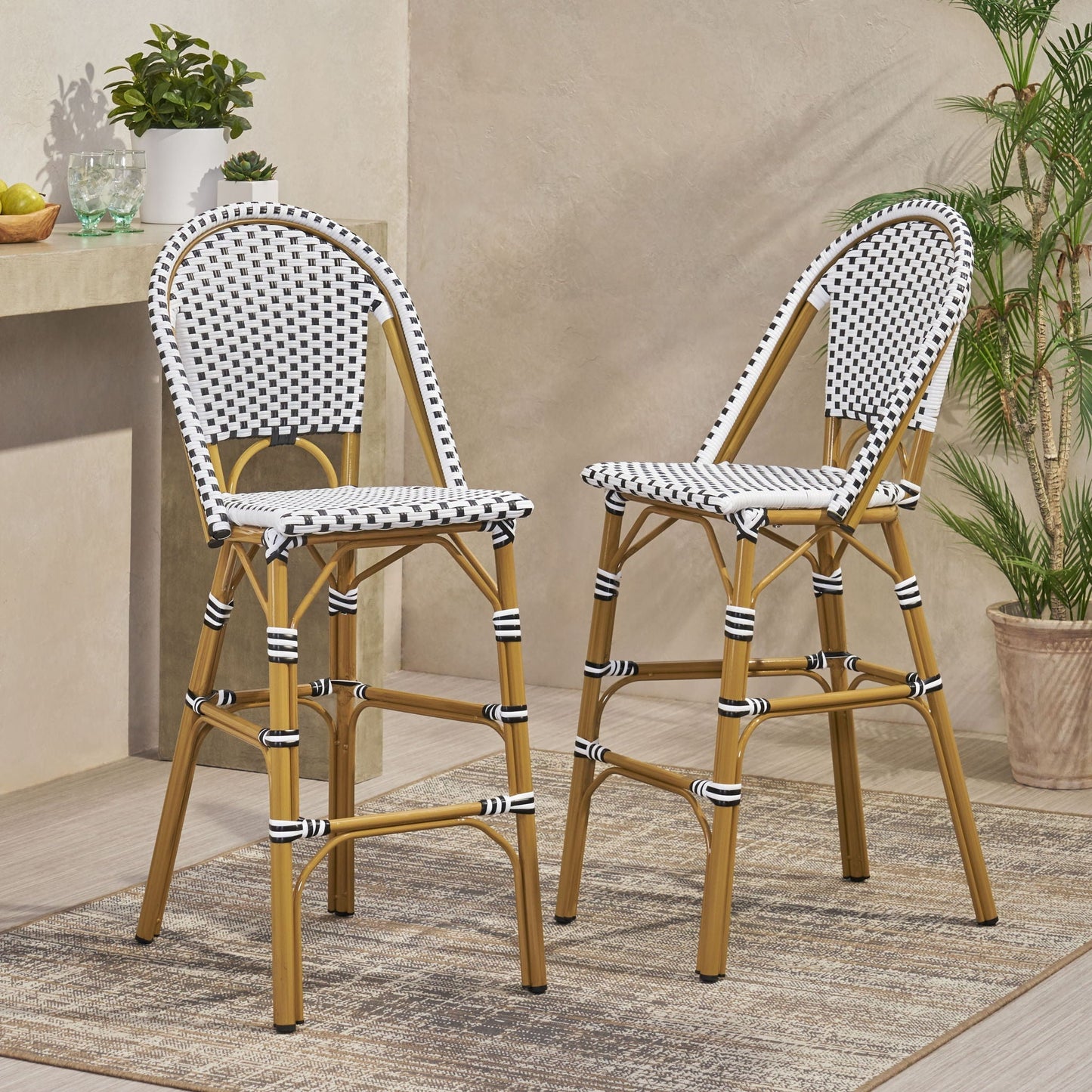 Outdoor PE Rattan French Barstool Set