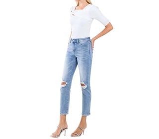 Vervet By Flying Monkey - Gabby Mid Rise Distressed Crop Straight Jeans