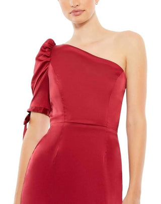 Ieena For Mac Duggal - Satin One Shoulder Puff Sleeve Trumpet Gown