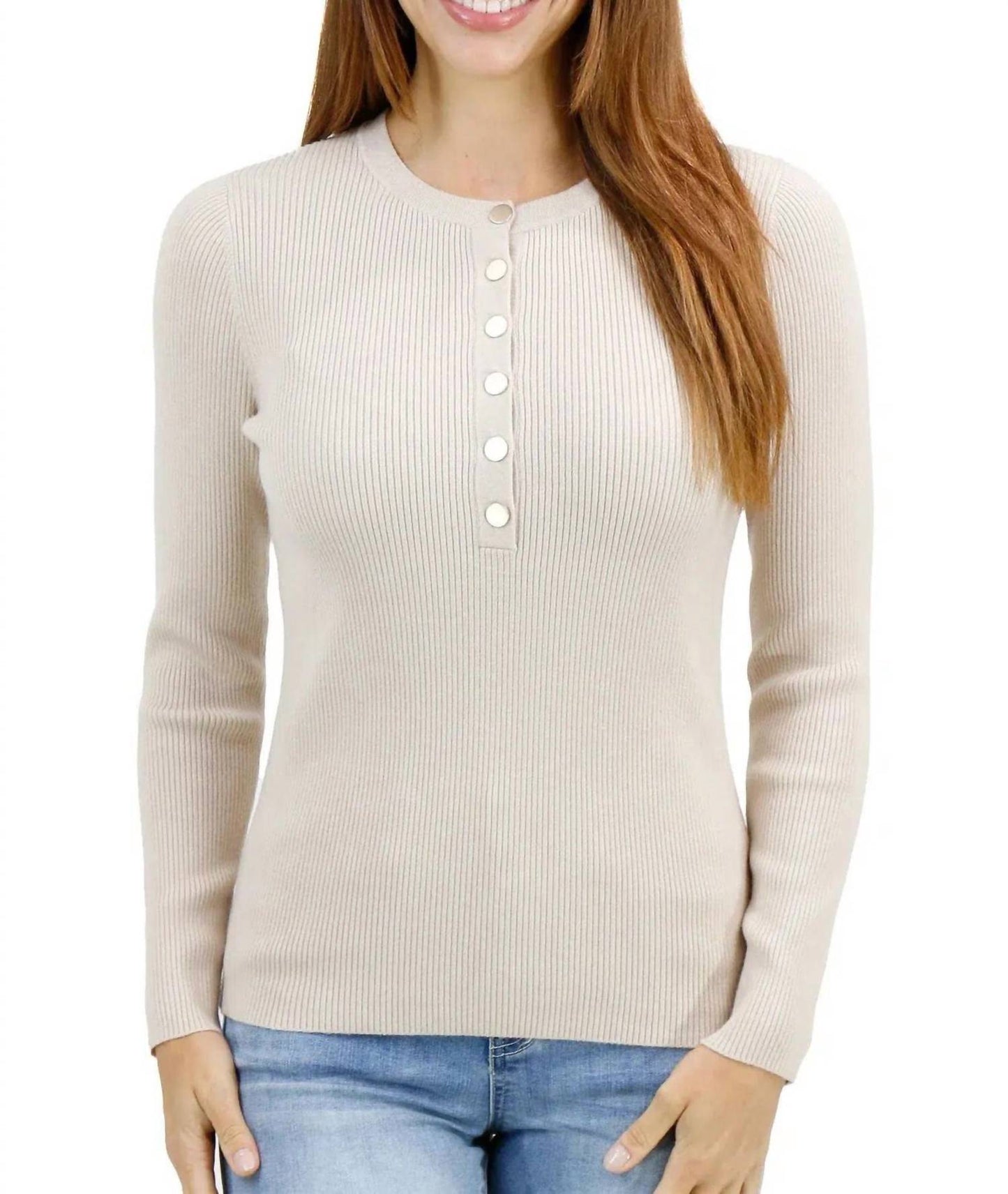 Grace & Lace - Ribbed Henley Sweater