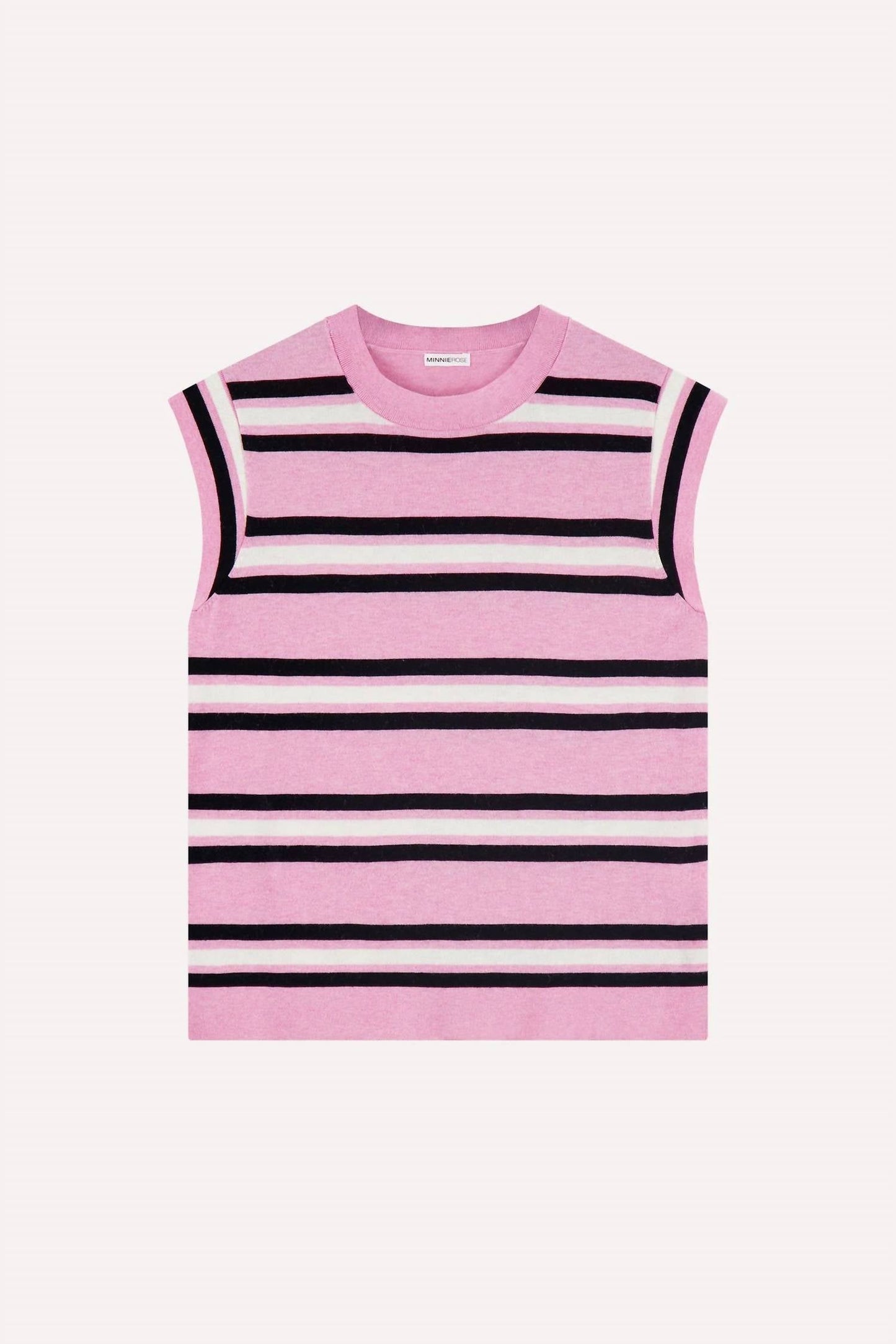 Minnie Rose - Supima Cotton Cashmere Multi Stripe Cap Sleeve Crew