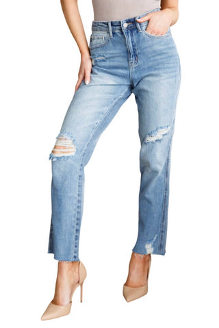 Judy Blue - High Rise Rigid Magic Destroy Slim Straight Jeans
