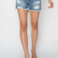 Risen - Stepped Waist Frayed Denim Shorts