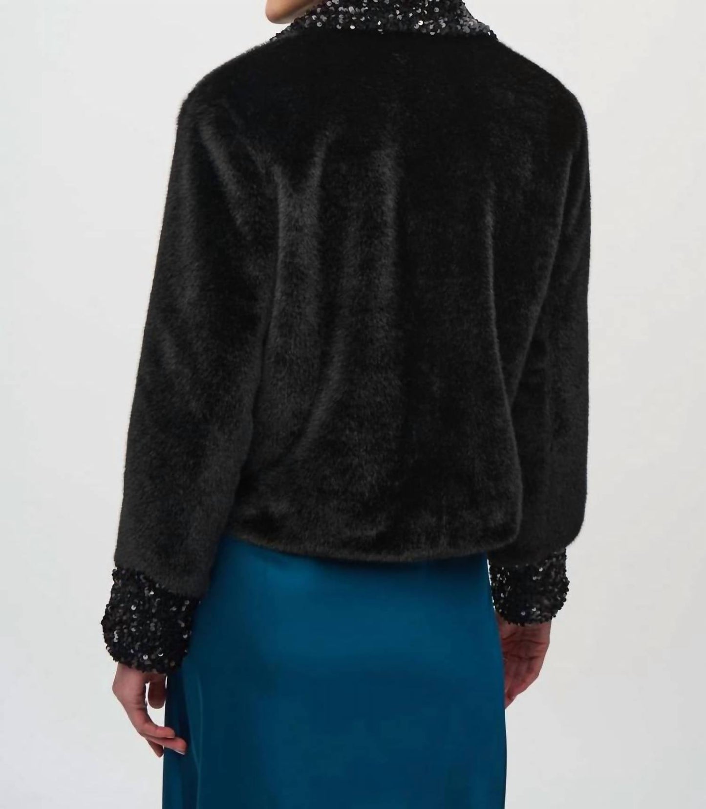 Joseph Ribkoff - Faux Fur Jacket With Sequin Trim