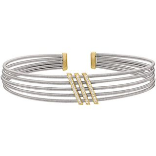 Bella Cavo - Rhodium Sterling Multi Cable Cuff With Three Diagonal Bars