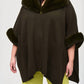 Joseph Ribkoff - Faux Fur Trim Oversized Three Quarter Sleeve Cape