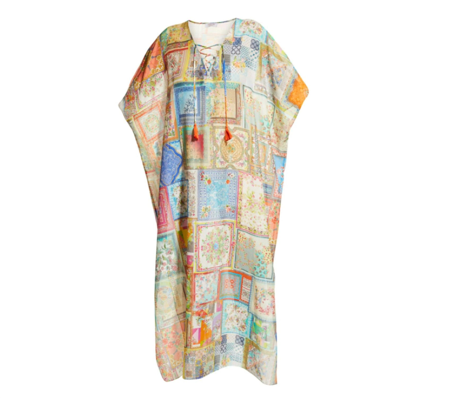 Johnny Was - Bella Cape Sleeve Lace Up Maxi Kaftan Dress