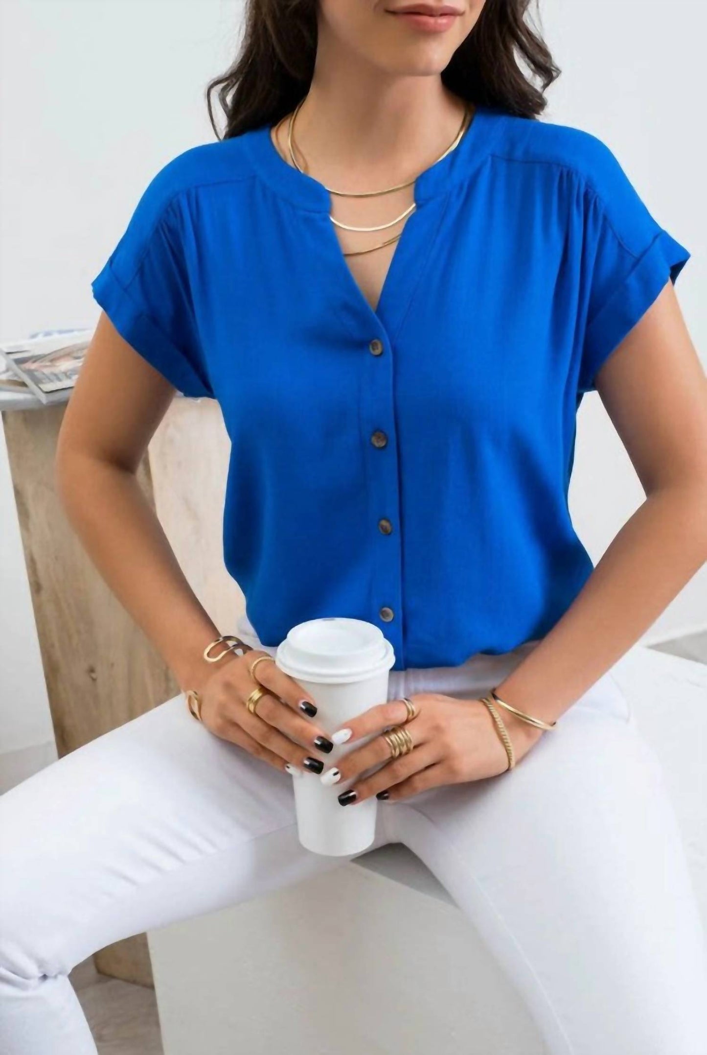Blu Pepper - Short Roll Sleeve Button Down Shirt