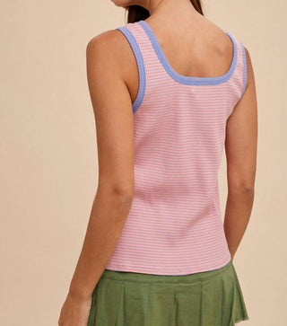 Anniewear - Contrast Striped Rib Henely Tank Top