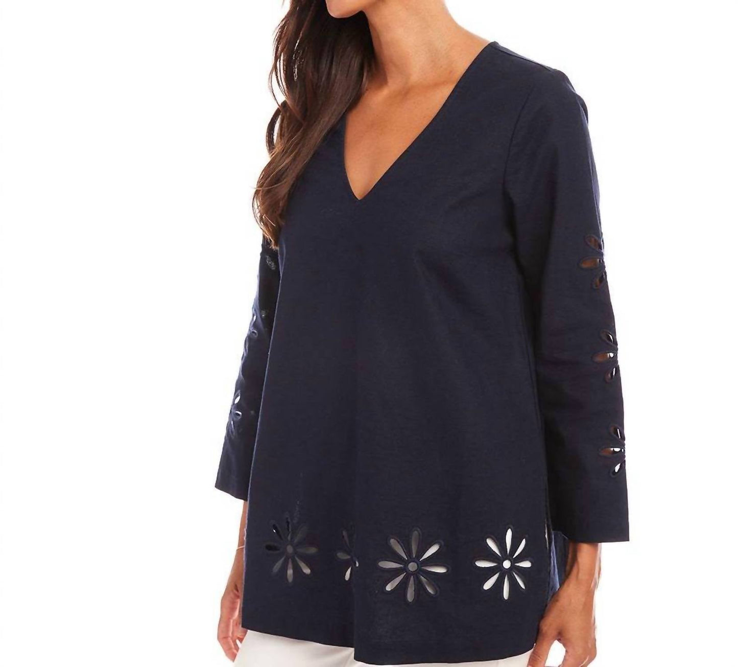 Karen Kane - Cutout Embroidered Flower Detail Tunic