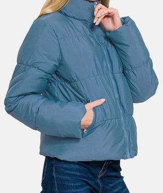 Zenana - Zip Up Turtleneck Puffer Jacket With Pockets