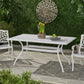 Celestine Outdoor Cast Aluminum Dining Table with Floral Lattice and Umbrella Holder