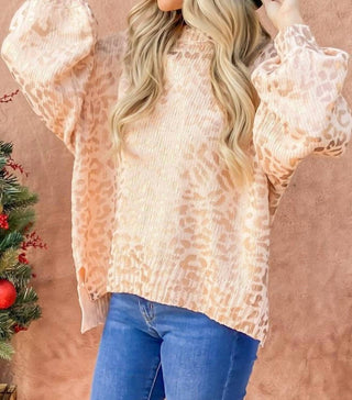 And The Why - Leopard Printed Balloon Sleeve Pullover Sweater
