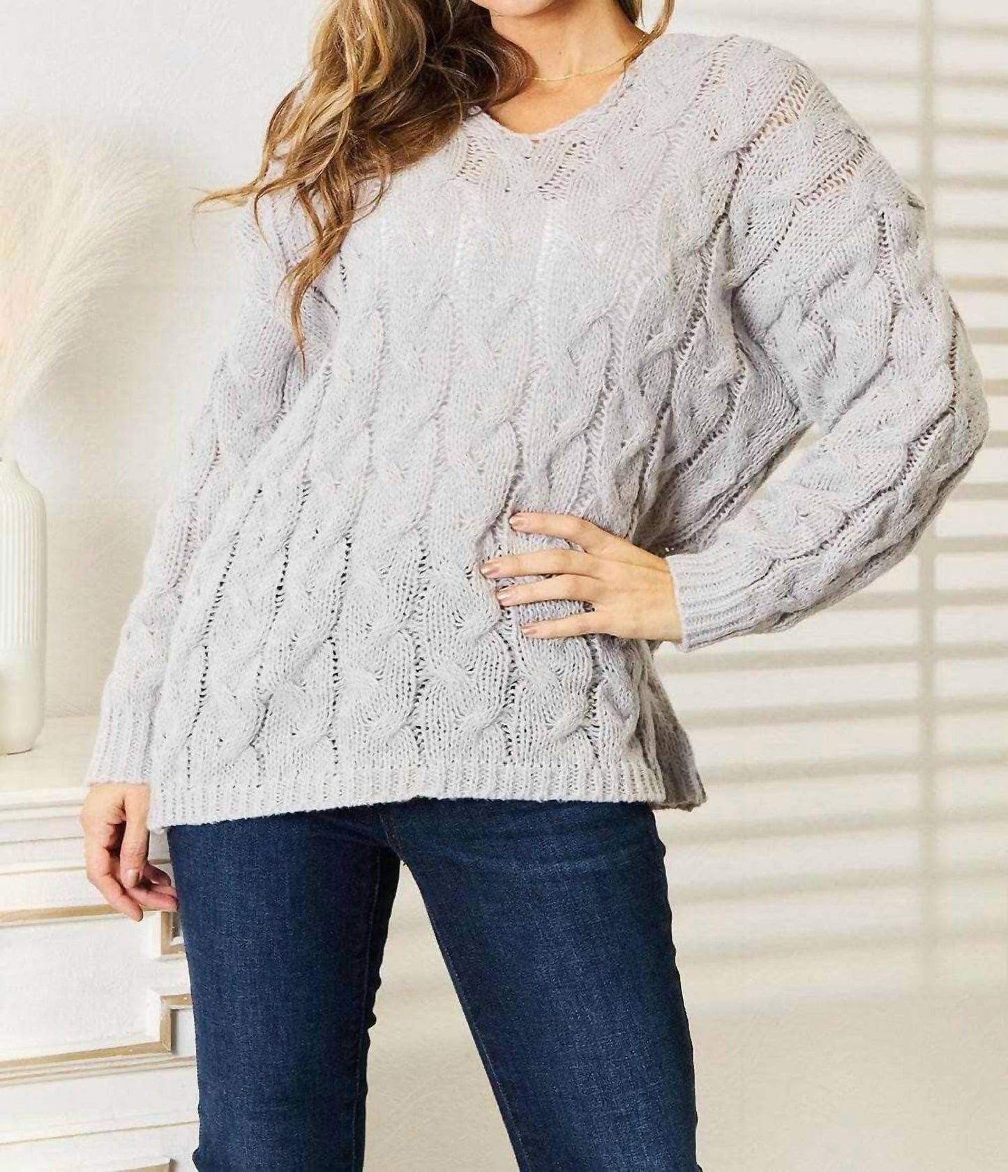 Double Take - Snug Cable-knit Hooded Pullover