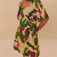 Farm Rio - Anthurium Leaves Short Sleeve Square Neck Dress