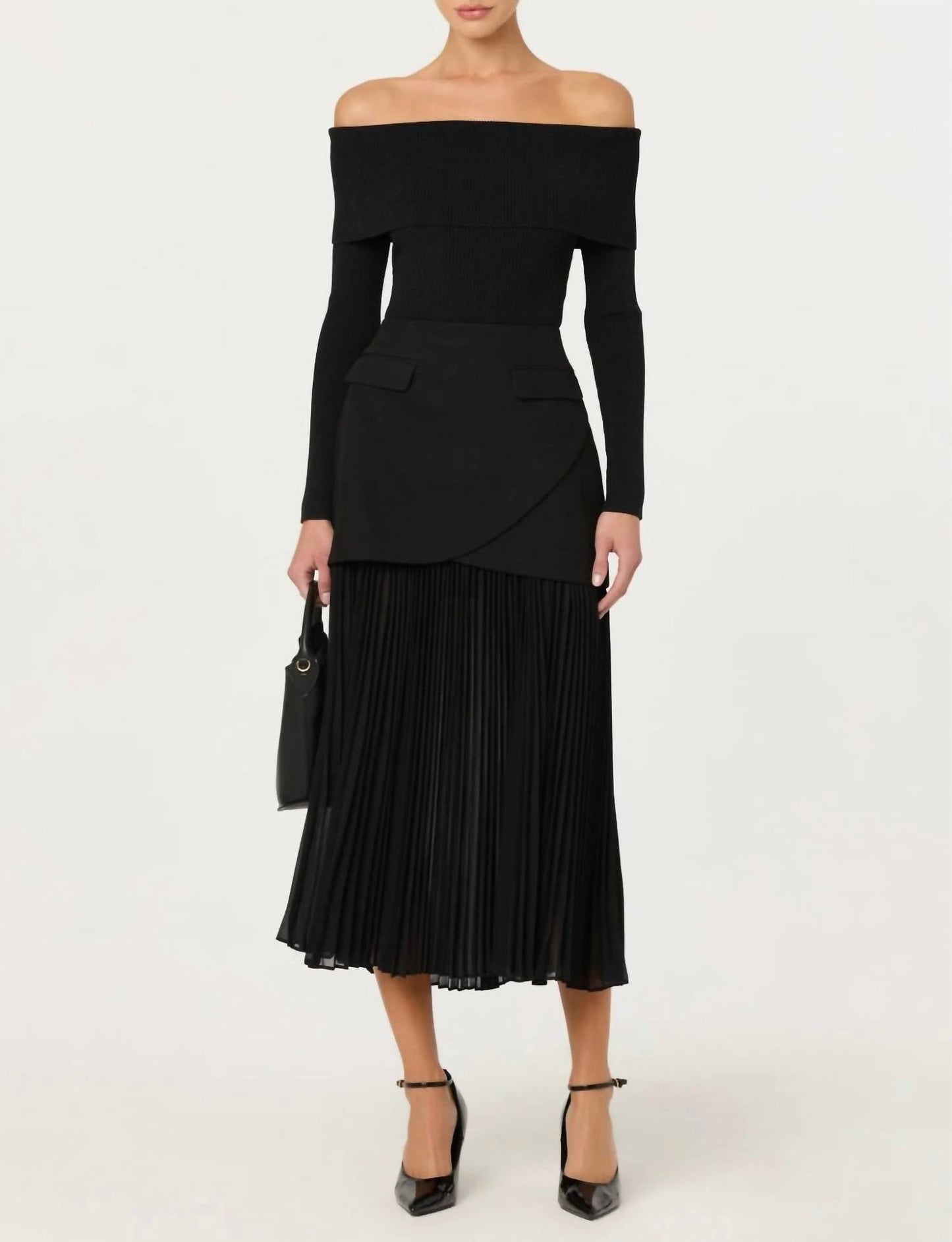 Astr - Deaile Contrast Layered Pleated Midi Skirt