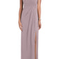 After Six Pleated Crepe Column Gown, Size Large in Dusty Rose