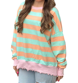 Peach Love - Stripe Terry Top With Lettuce Edges