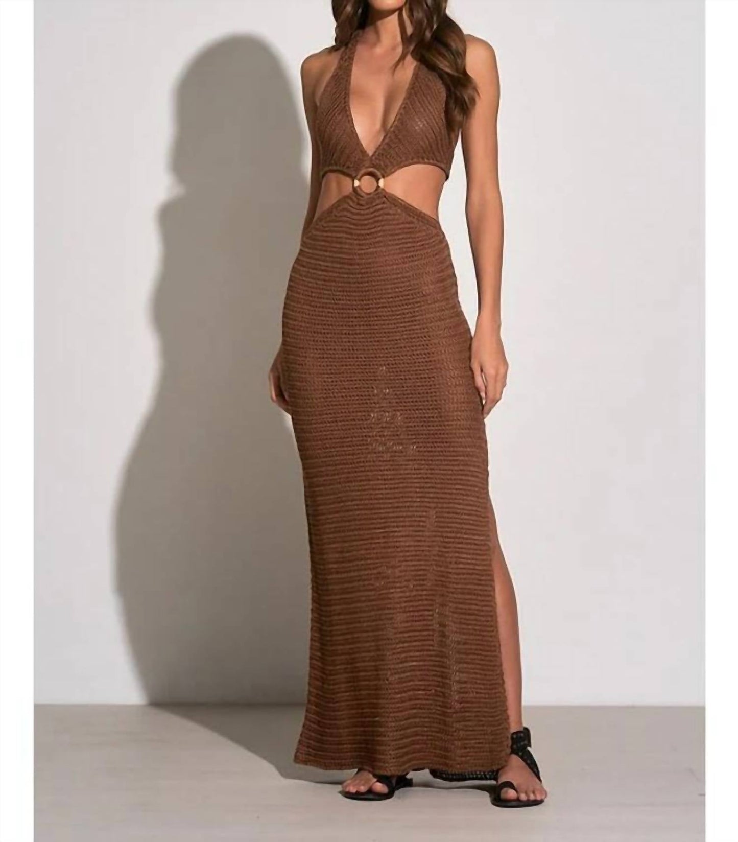 Elan - Crochet Maxi Halter Cut Out Dress