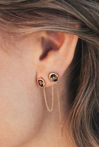 Fie Isolde - Women's Alfa Threader Earring Long With Precious Stone