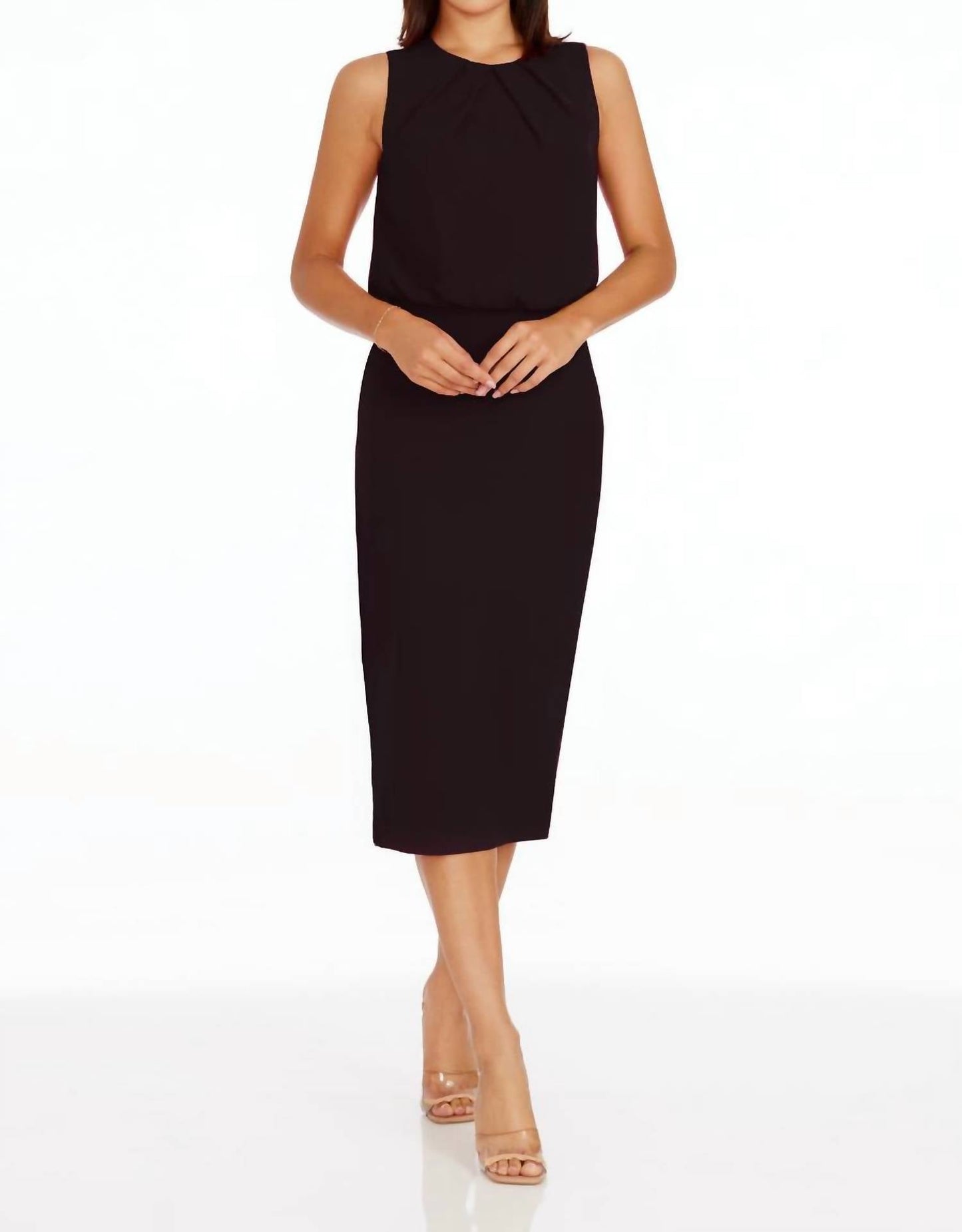 Dress The Population - Amada Sequin Mixed Media Sheath Midi Dress