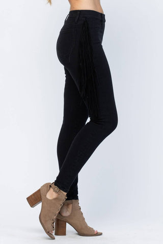 Judy Blue - High Waist Side Fringe Skinny Jegging Denim Jeans