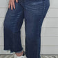 Judy Blue - Women's High Waist Button Fly Distressed Hem Crop Jeans