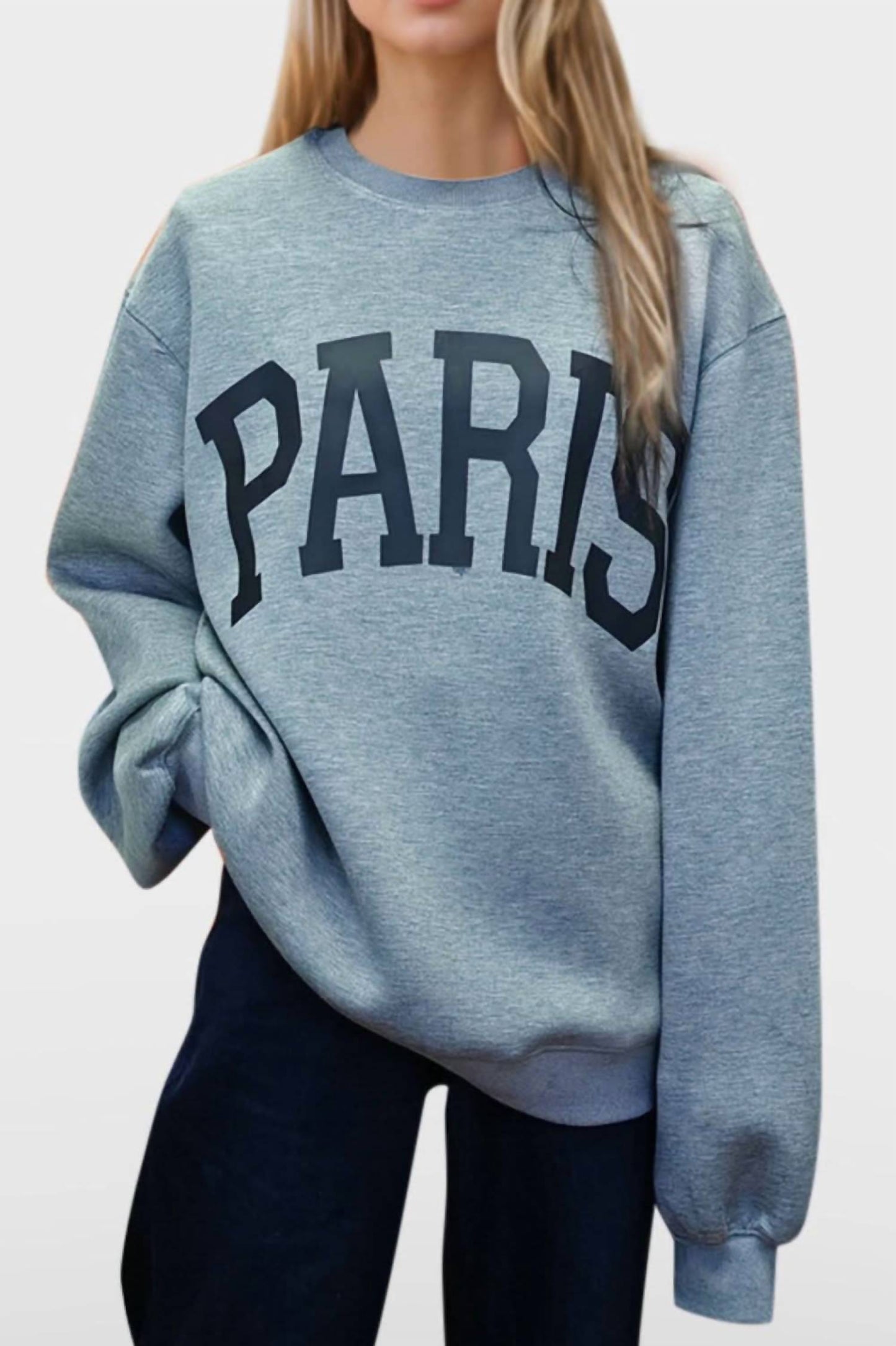Basic Bae - Paris Round Neck Long Sleeve Air Scuba Sweatshirt