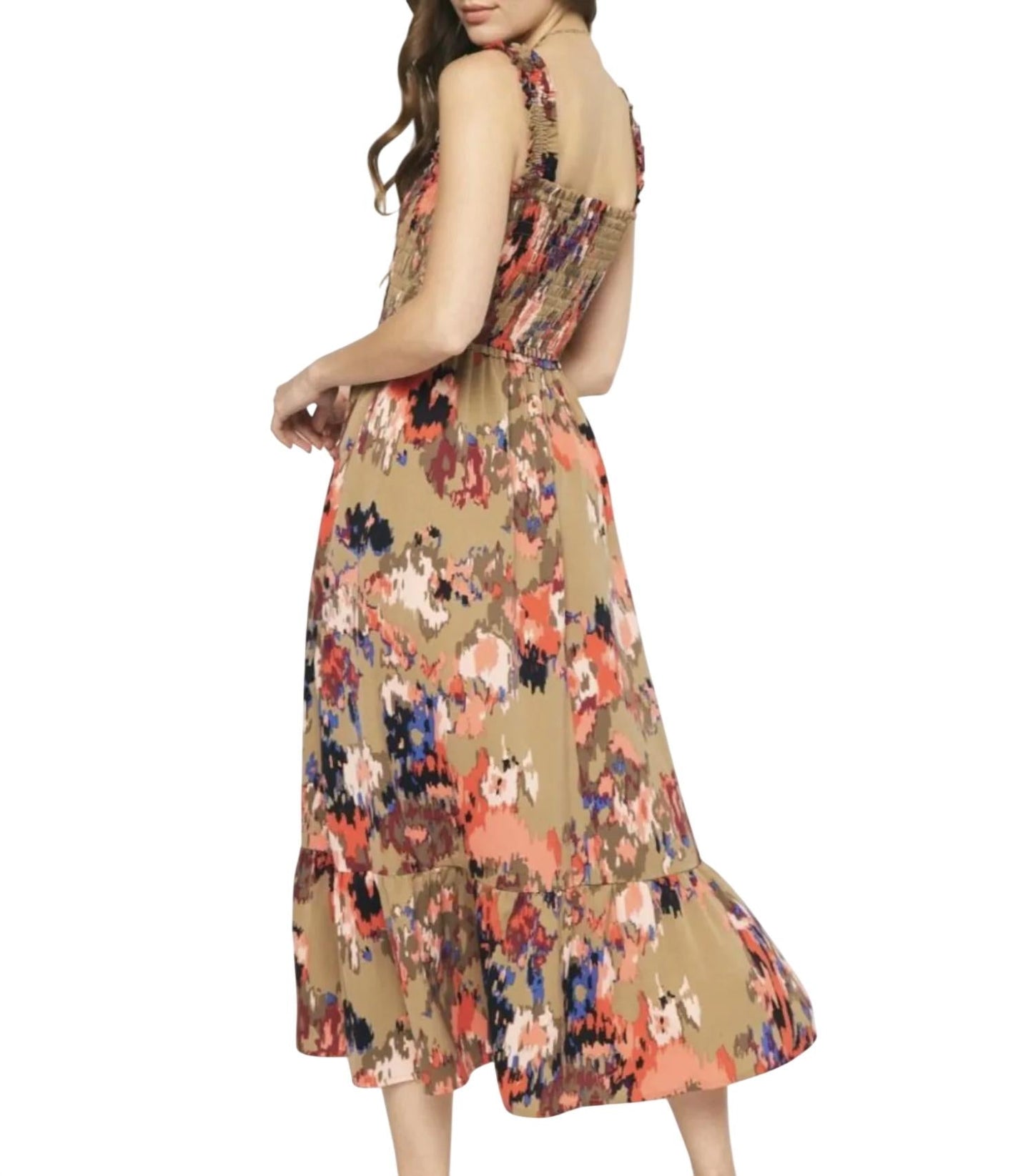 Entro - Floral Print Smocked Midi Dress