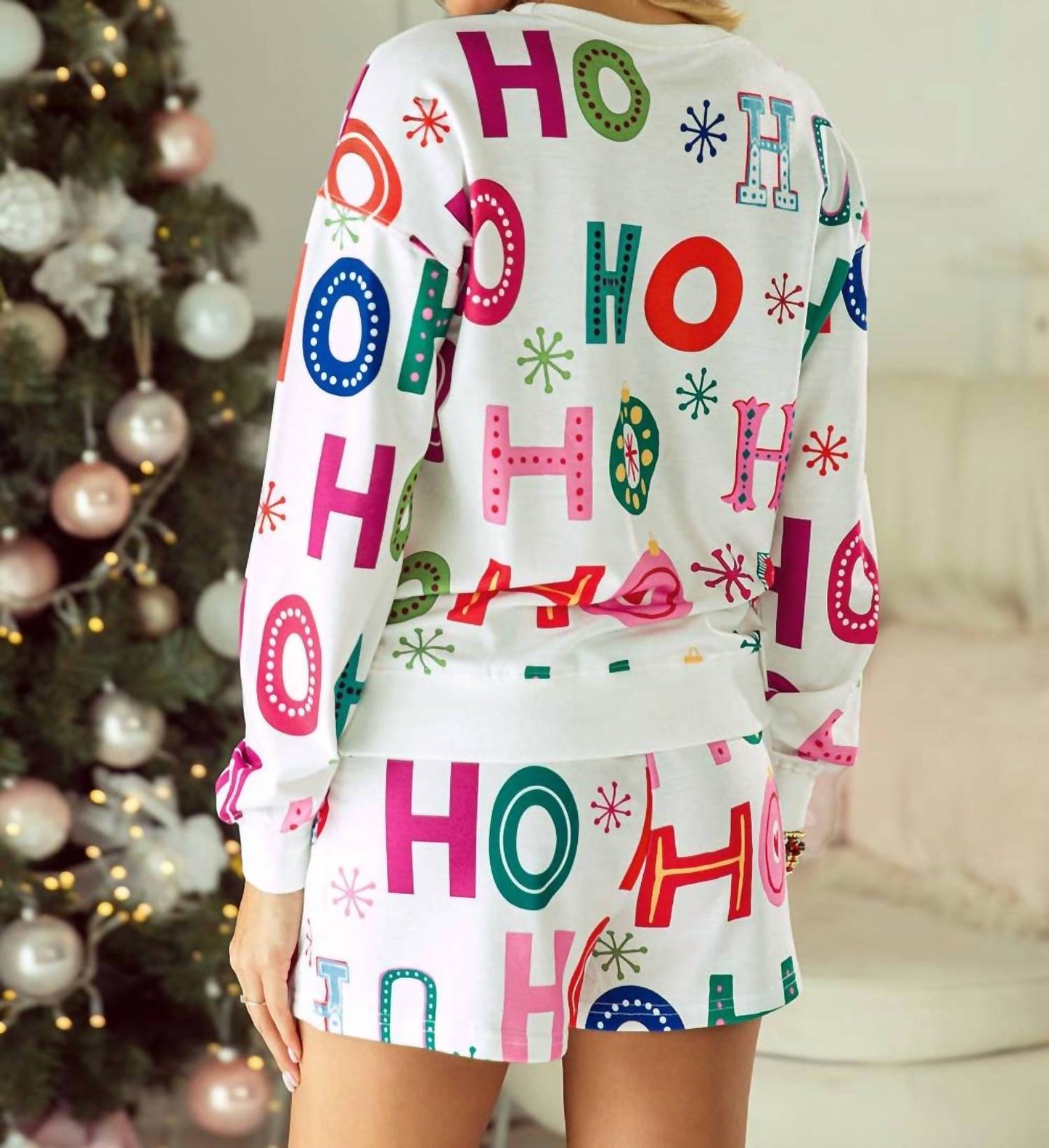 1 The Woman - Ho Ho Ho Christmas Fashion Print Lounge Short Set