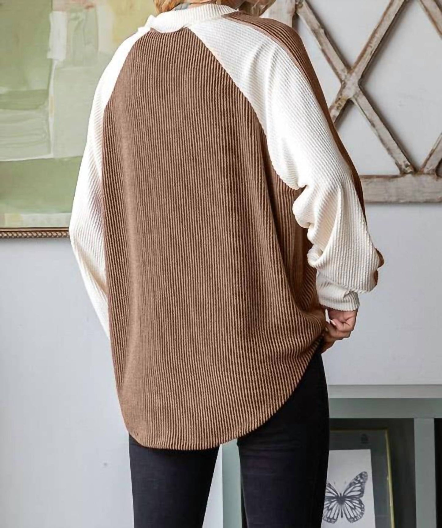 7Th Ray - Color Block Ribbed V-neck Top