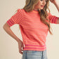 &Merci - Striped Pointelle Puff Sleeve Top