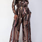 The Curve La - Plus Size Foil Knit Long Sleeve Shirt Top And Wide Leg Pants Set