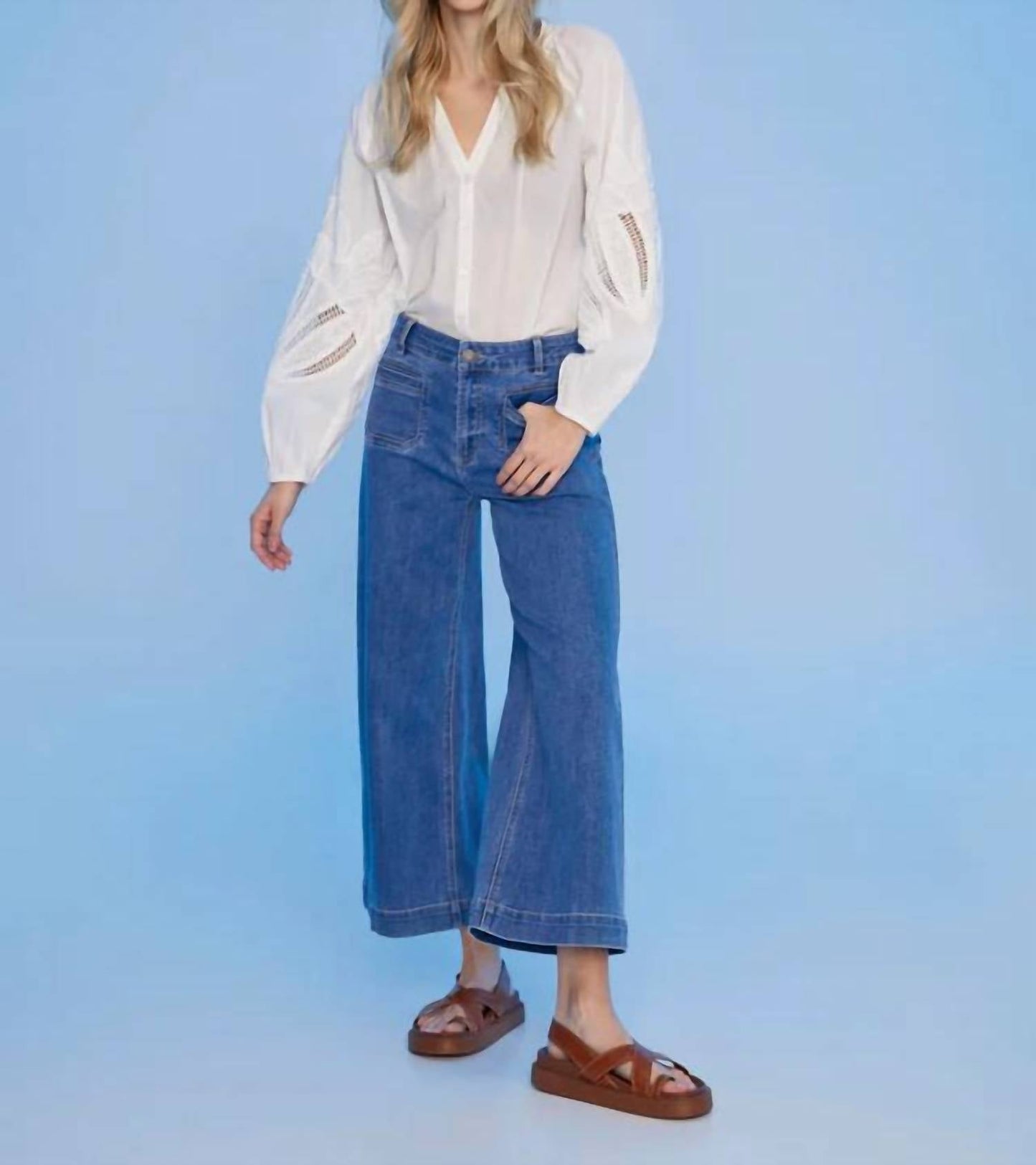 Charlie B - Cotton Button-front Blouse With Embroidery