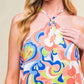 Flying Tomato - Retro Swirl Print Smocked Hem Blouse