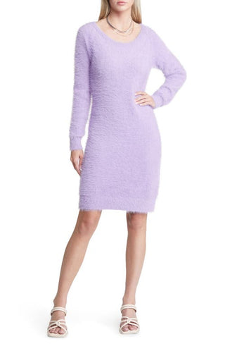 Open Edit Eyelash Long Sleeve Sweater Dress - Purple Villa