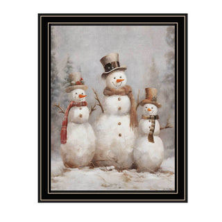 Three Snowman Pals Black Framed Christmas Wall Art by Jo Moulton