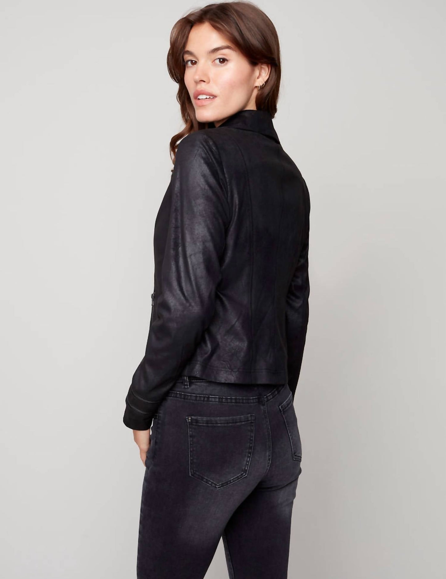 Charlie B - Faux Suede Front Closure Moto Jacket