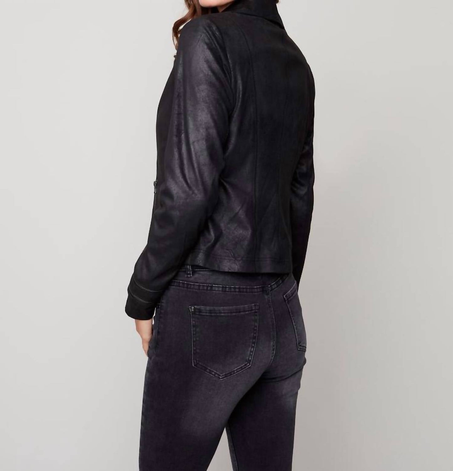 Charlie B - Faux Suede Front Closure Moto Jacket