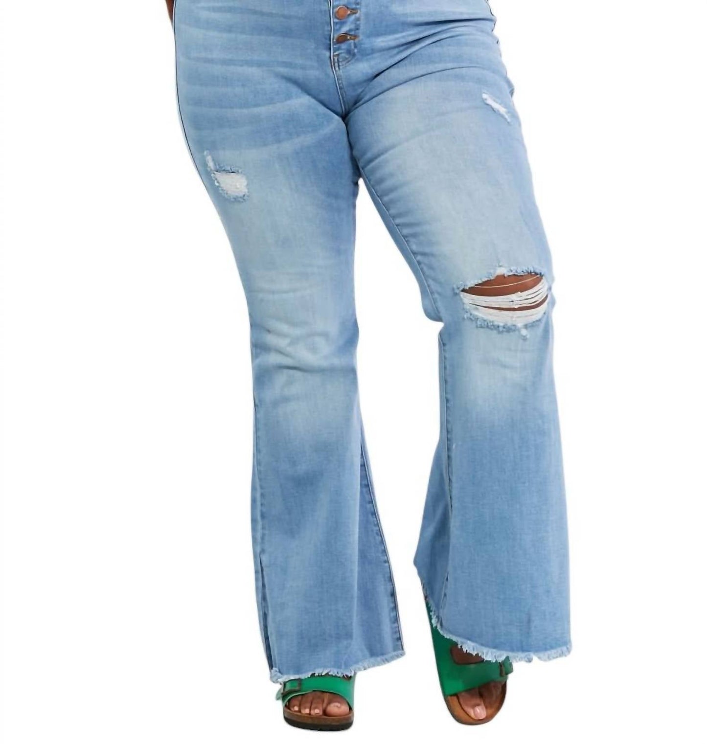 Vibrant Miu - Full Size Jess Button Flare Jeans
