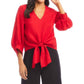 Karen Kane - Blouson Sleeve Linen Tie-Front Top