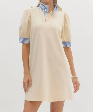 Entro - Mock Neck Contrast Striped Mini Dress