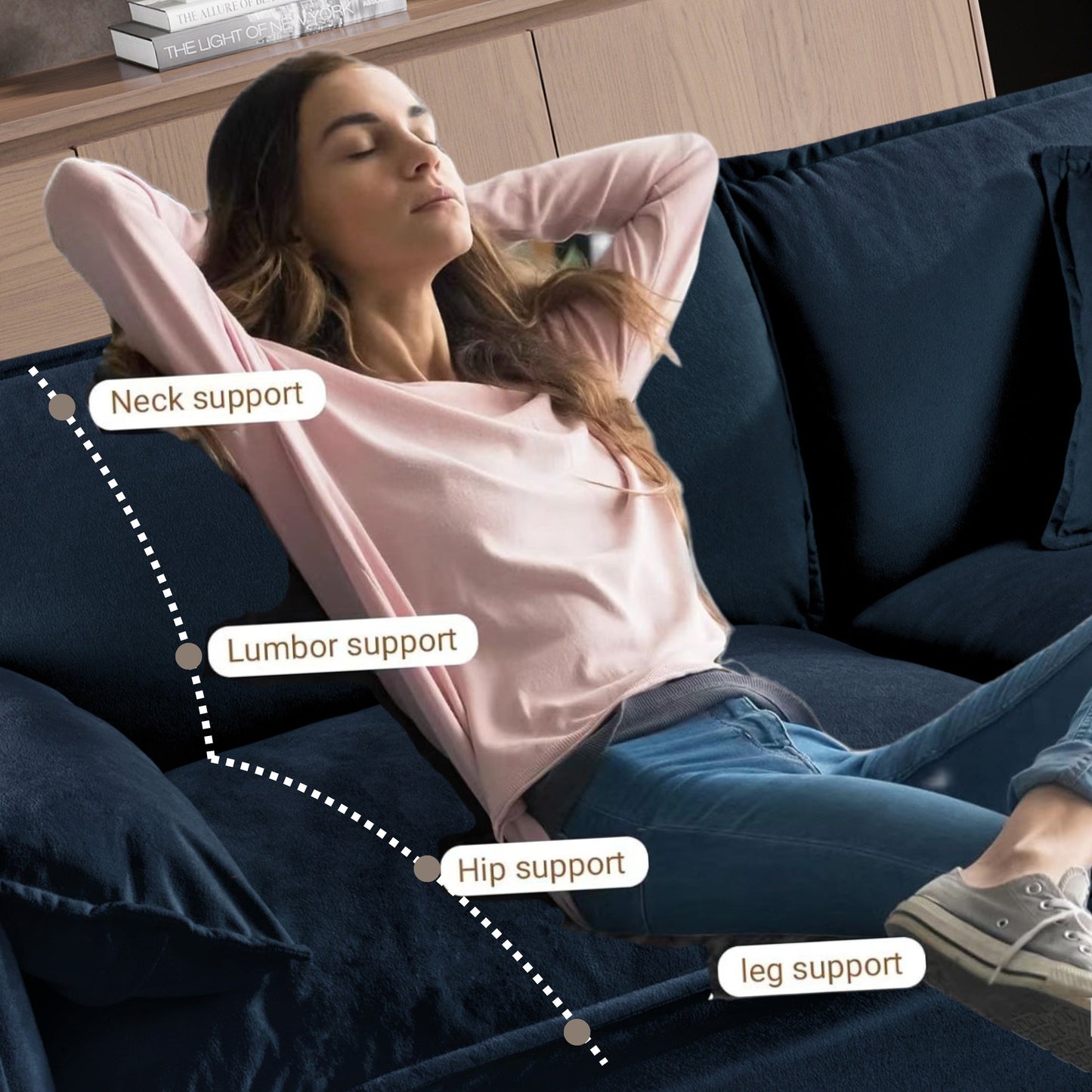 Oversized Deep Seat Sectional Sofa Modern Chenille Cloud Couch Large 3 Seater Modular Sofa with 3 Pillows